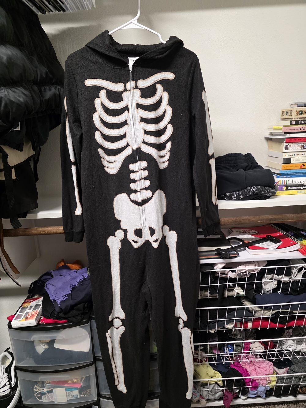 Womens Skeleton Black Hoodie Onesie Costume - Aldi